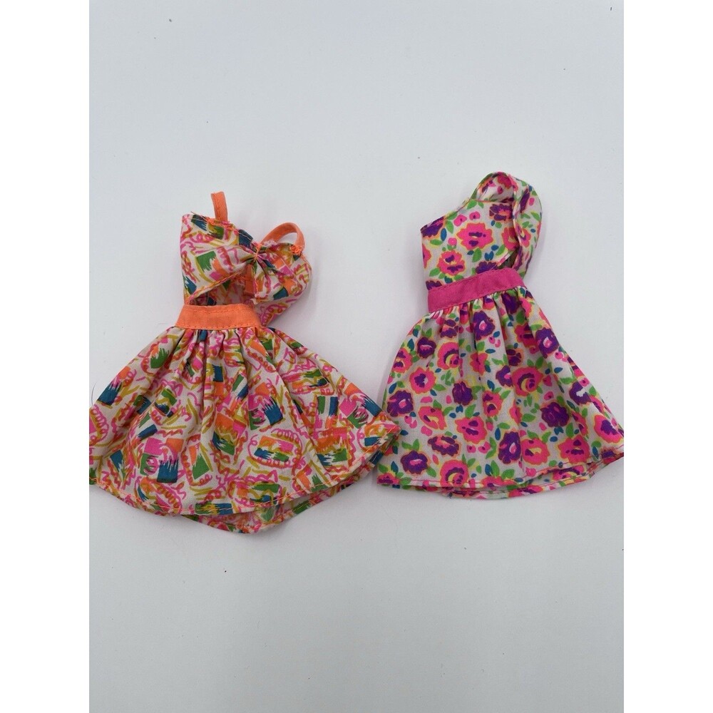 2 Vtg Barbie Summer Dresses Fashion Neon Orange Pink Confetti Genuine